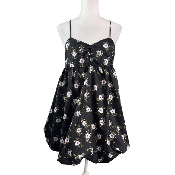 Free People NWT $128 In A Bubble Mini Dress in Black Cottagecore Floral Size M - Picture 2 of 10